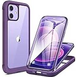 Miracase Kompatibel med iPhone 12/12 Pro fodral 6,1 tum, [inbyggt glasskärmskydd] helkropp gummi stötfångare fodral (lila)